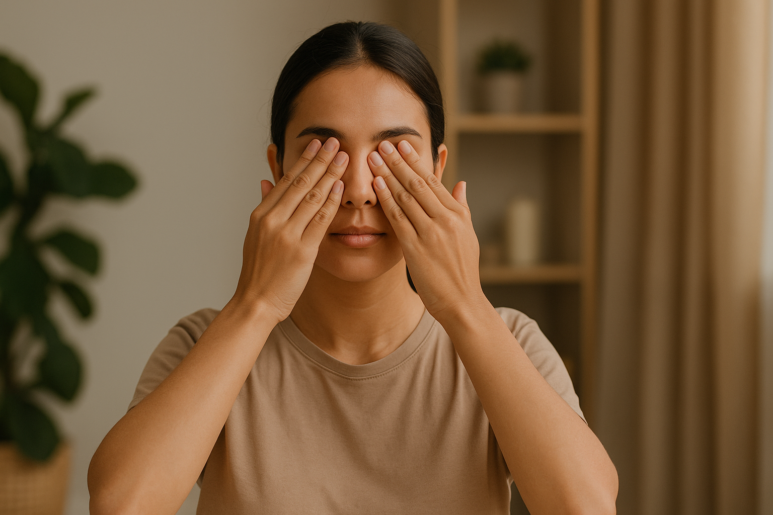 Practicing eye qigong in a calm setting