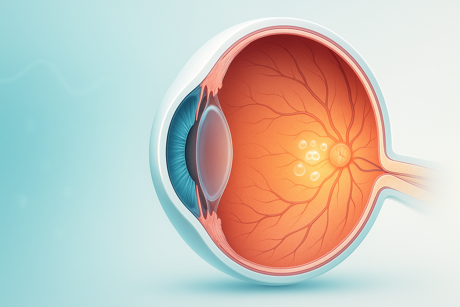 Cross-sectional eye showing macula with cystoid spaces indicating macular edema.