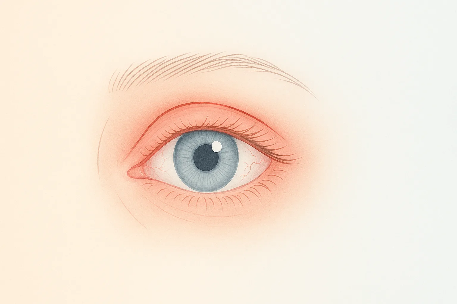 Red, inflamed eye showing signs of irritation, possibly from ocular rosacea.